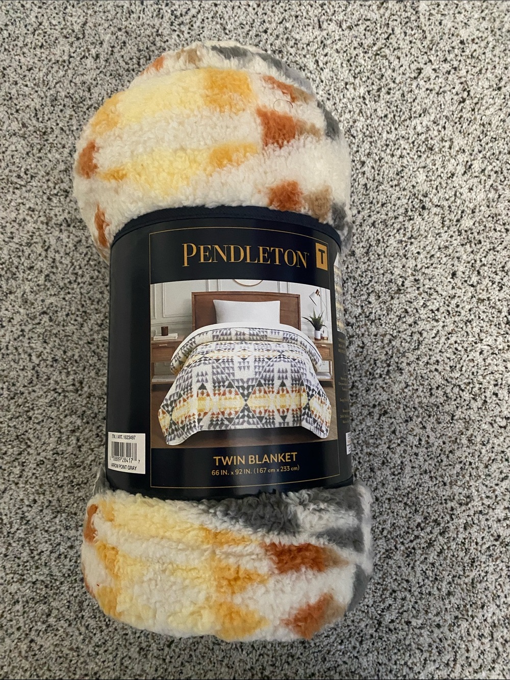 Pendleton Twin Plush Throw - Cream, Yellow, Rust & Gray Accents